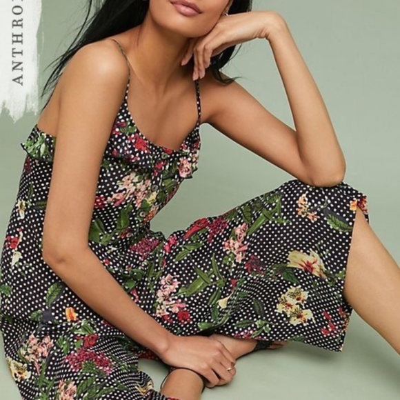 Anthropologie Pants - Anthropologie Kachel Nahla Black Floral Jumpsuit size 6